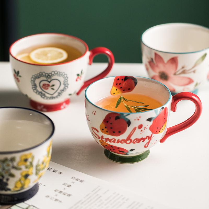 Hufu Hand Painted Mark Cup Breakfast Oatmeal Milk Big Belly Cup Large Capacity Water Cup Tea Cup Lovers Coffee Cup