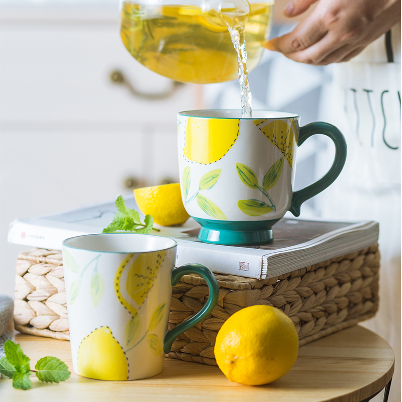 Hufu Day Style Creative Lemon Ceramic Cup Home Fresh And Cute Mug Cup Cup tea cup Cup Breakfast Cup Mark Cup