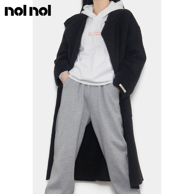 nolnol double-sided wool coat ຂອງແມ່ຍິງດູໃບໄມ້ລົ່ນແລະລະດູຫນາວ windbreaker ສູງແບບໃຫມ່ temperament ແອວສີດໍາ woolen coat ແມ່ຍິງ