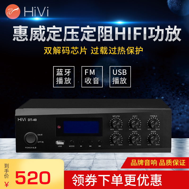 HiVi DT-40 DT-80 40W 80W broadcast amplifier USB constant voltage constant resistance speaker amplifier