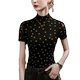 ເສື້ອຍືດຄໍເຕົ່າເຄິ່ງ polka dot printed mesh bottoming shirt for women with short sleeves