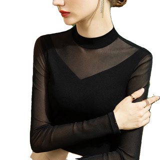 Women's stand-up collar mesh bottoming shirt with slim fit and stylish style