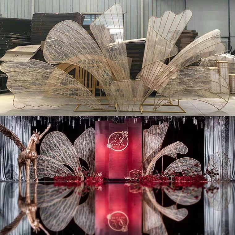 New wedding props wrought iron gauze petals large stage background decoration hotel wedding shopping mall decoration layout