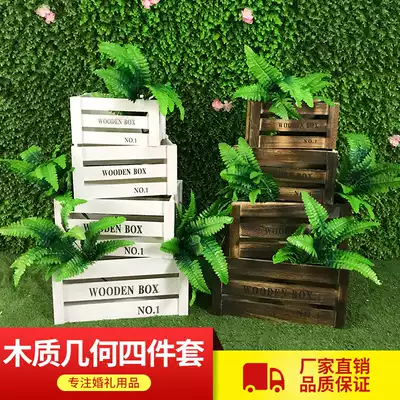 New forest wedding wooden storage flower box geometric road guide decoration wooden frame wooden box outdoor wedding props decoration