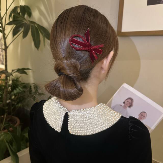 ປີໃຫມ່ rhinestone velvet bow clip temperament ຜົມຫັກ bangs ຂ້າງ clip ຫນຶ່ງຄໍາ clip ງ່າຍດາຍ ins