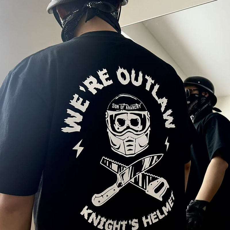 Ds Harley Simpsons Unknown Helmet American Retro Motorcycle Men's and Women's Pure Cotton Loose Round Neck Short Sleeve T-Shirt