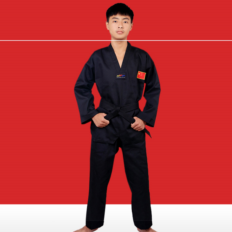 Taekwondo dress black red children male and female adult training suit perform coaching custom manufacturer print