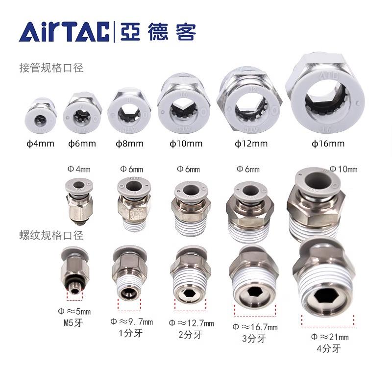 亚德客原装气管快插螺纹直通接头APL/APC4/6-M5/APC6-02/APC8-02