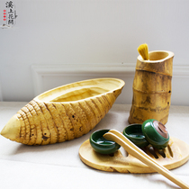 Brook blossom bamboo root carving tea tray natural retro bamboo carving tea tea table tea mat tea tray bamboo products