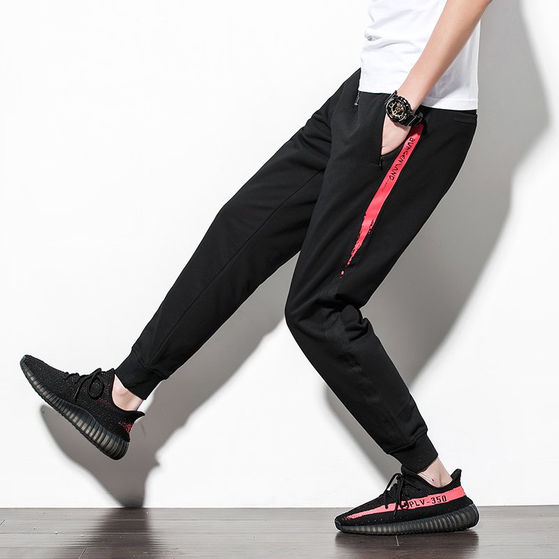Summer tide brand sports pants men's loose and thin section leggings closed sweatpants Korean version trend pure cotton small feet nine-point pants men - Taobao