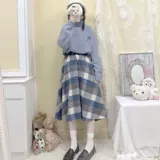 Демисезонное шерстяное пальто, демисезонная японская школьная юбка, шерстяной свитер, комплект, А-силуэт