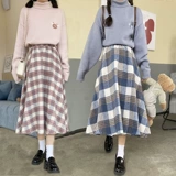 Демисезонное шерстяное пальто, демисезонная японская школьная юбка, шерстяной свитер, комплект, А-силуэт
