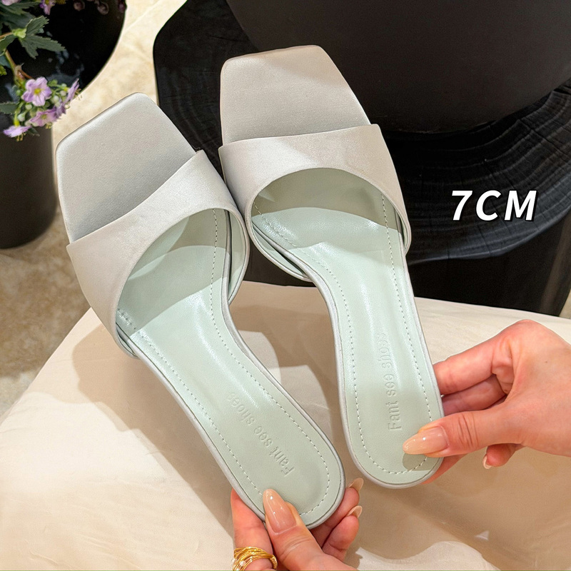 Elingstudio Thin Green Secret Realm! Lake Green Satin Strap Mules High Heels Women's Summer Sandals Elingstudio Thin Green Secret Realm! Lake Green Satin Strap Mules High Heels Women's Summer Sandals