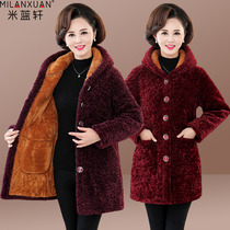Mom winter cotton-padded clothes nv wai tao 50-year-old 60 aged sheep shearing coat grandma mounted plus velvet thick cotton-padded jacket