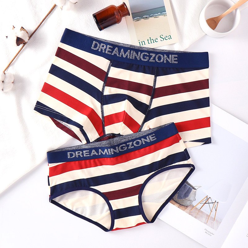 Rhythm striped couple underwear cotton modal suit comfortable mid-rise men's boxer women's triangle large size shorts - Taobao