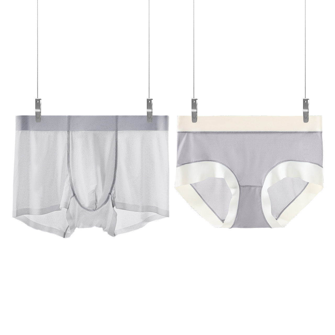 Couple underwear summer ice silk underwear women's seamless quick-drying mid-rise men's boxer cute lace edge ultra-thin breathable - Taobao