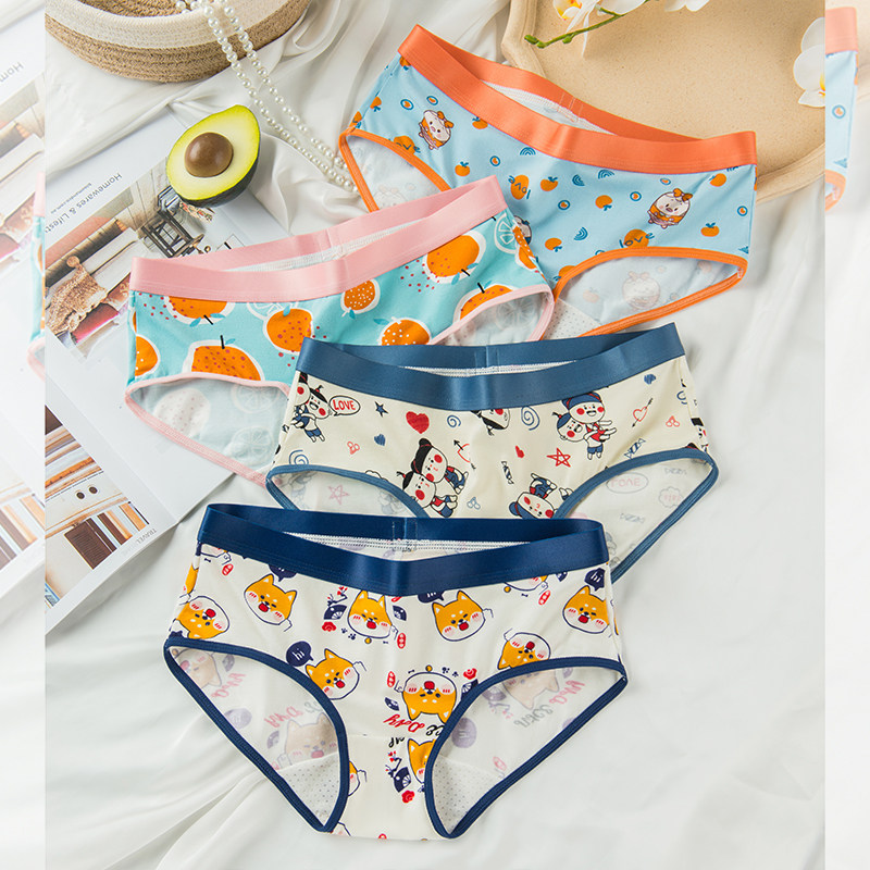 Cartoon underwear female modal cotton crotch antibacterial girl cute sweet personality creative mid-waist wide-brimmed briefs - Taobao