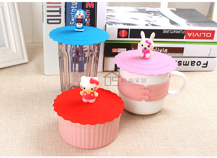 10 cm chống bụi không độc hại silicone cup bìa cấp thực phẩm phim hoạt hình gốm cốc nước nắp phổ mug cup nắp