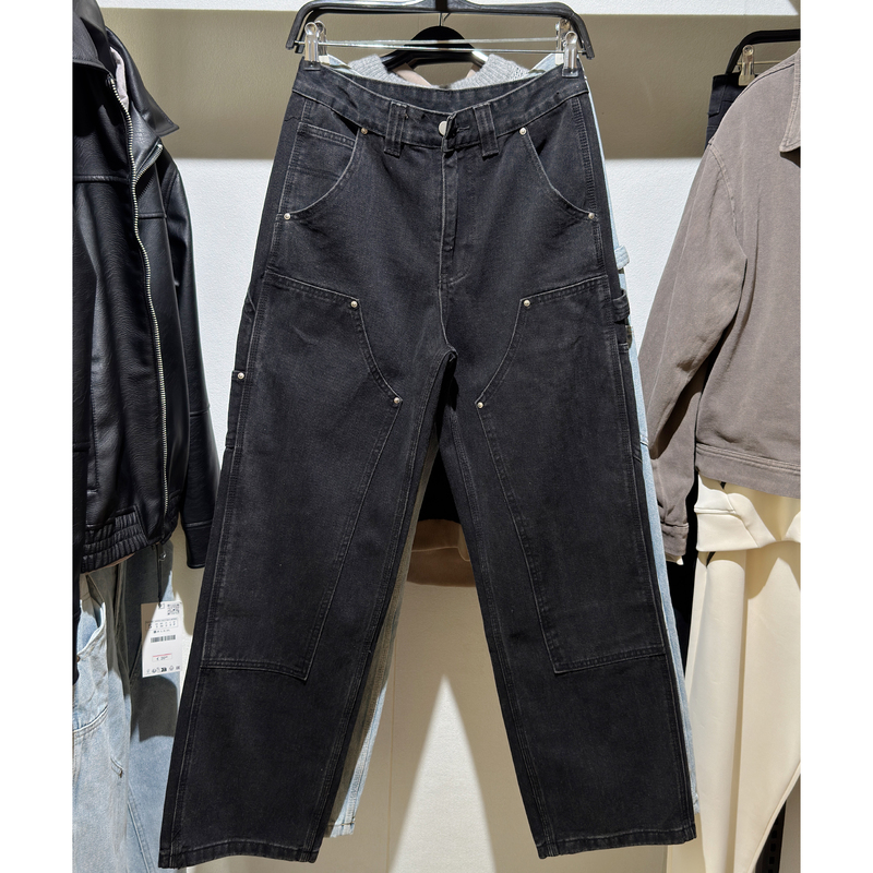 Cabinet 429! 25 Spring New Arrivals Men's Clothing Carpenter-Style Pocket Detail Loose Straight-Leg Washed Jeans 6855402