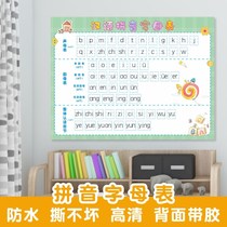 Full set of primary school childrens early education pictures first grade initials vowel table stickers Chinese pinyin alphabet wall stickers