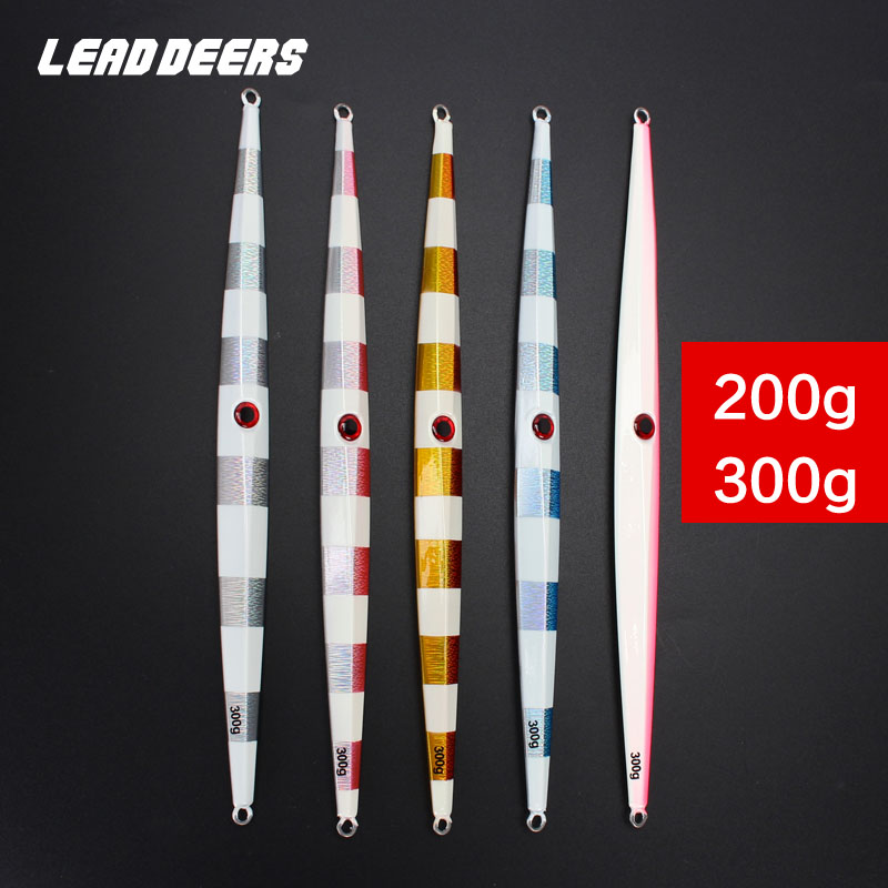 Long fast pumping iron plate Luya bait sea fishing boat fishing South oil deep sea lead fish luminous laser trolling 200g 300g