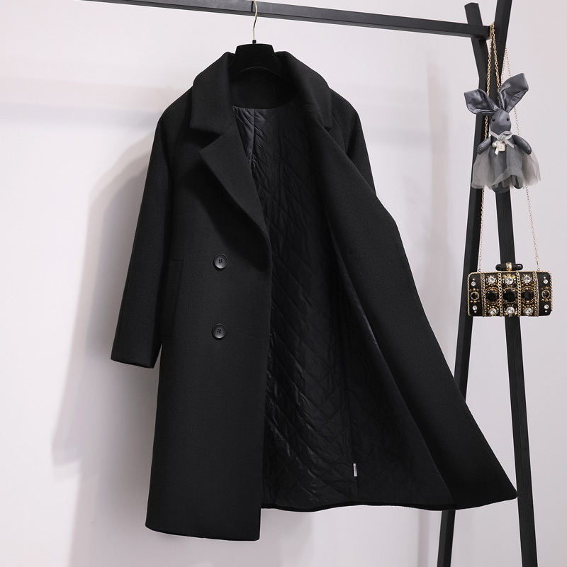 2026 Autumn and Winter Padded Woolen Coat for Women, Mid-Length Korean Style, Elegant and Loose Hepburn Style Thick Woolen Overcoat