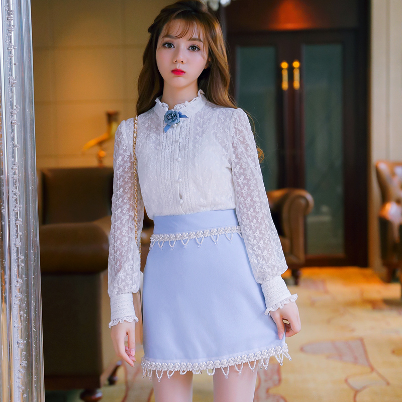 2017 公主家冬装新款甜美淑女百搭串珠修身半身裙包臀裙短裙