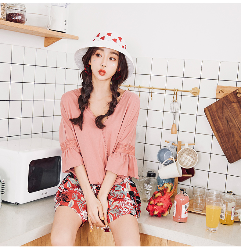 Đồ ngủ nữ Ai Shita mùa hè cotton kích thước lớn phần mỏng dịch vụ tại nhà cotton mùa xuân và mùa thu Hàn Quốc quần short mùa hè hai mảnh phù hợp - Cặp đôi kiểu đồ bộ đẹp
