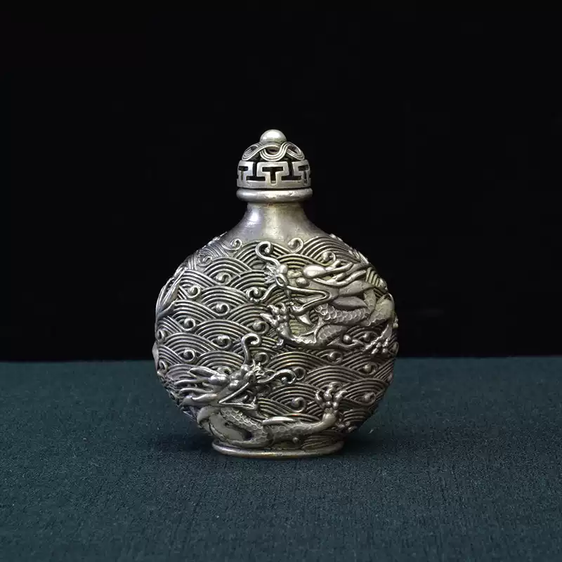 收藏品铜鼻烟壶古代龙纹鼻烟壶镶龙洋鎏金复古纯铜鼻烟壶烟具铜器