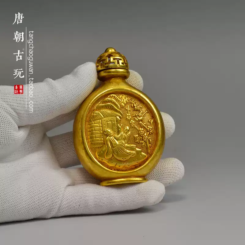 收藏品铜鼻烟壶古代龙纹鼻烟壶镶龙洋鎏金复古纯铜鼻烟壶烟具铜器