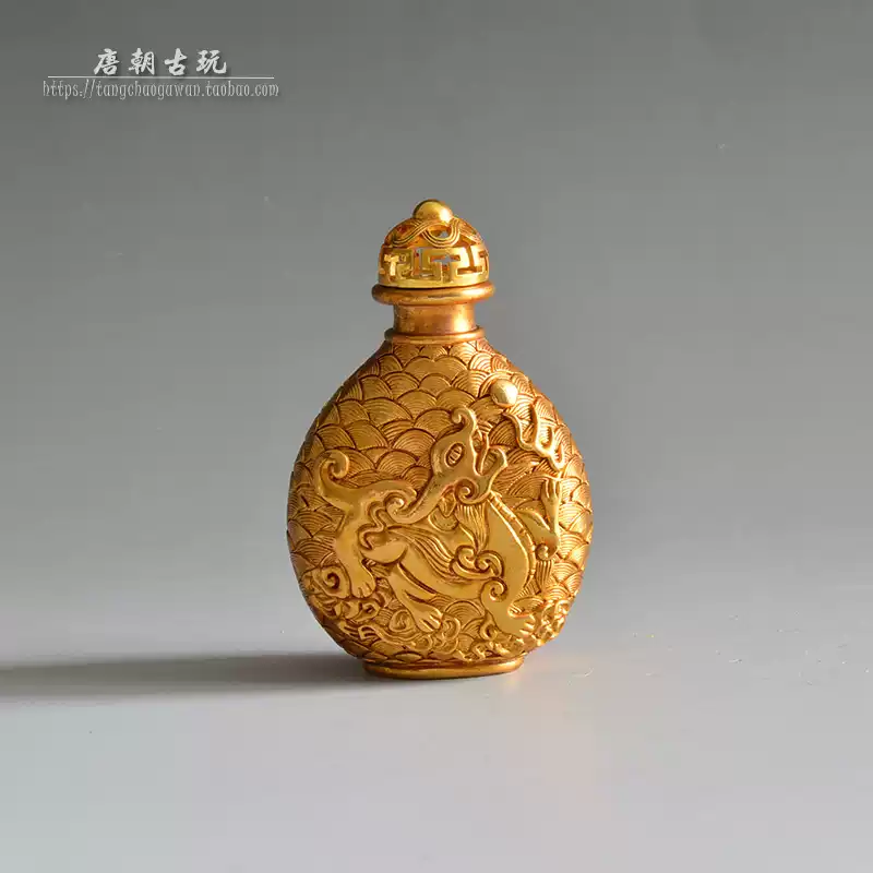 古玩收藏品古代烟具镀银鼻烟壶双龙戏珠款铜鼻烟壶清宣统款复古-淘宝