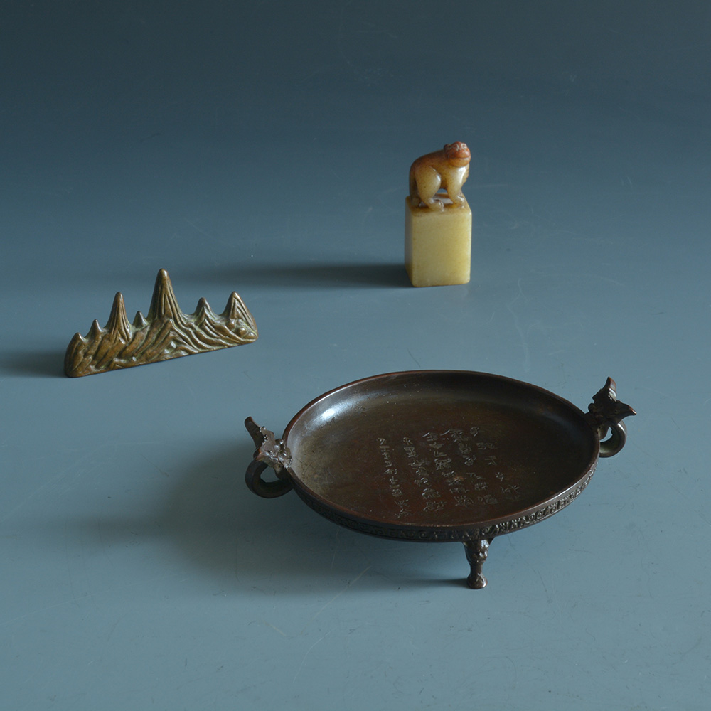 金魚蓮花 筆洗 銅製 水盂 古文房具 装飾品 工芸品 美術品 置物