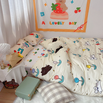 Happy cat chord ~ Beige tulip cat Japanese bed sheet duvet cover Girl heart dormitory bedding three or four sets