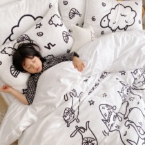 Sleep what sleep up Hi white hotel fabric pure cotton bed and breakfast cheap cat cartoon original four-piece cotton