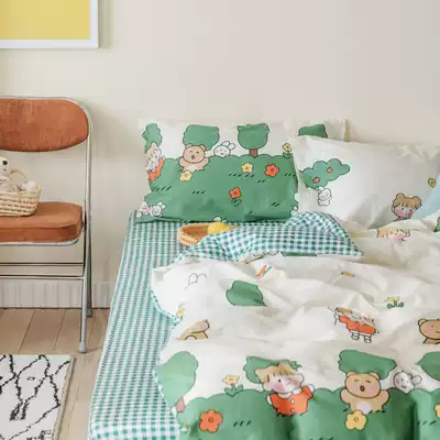 (Genuine authorization) cute to out of control Korean bear girl dormitory sheets vitality cotton 3 four-piece set