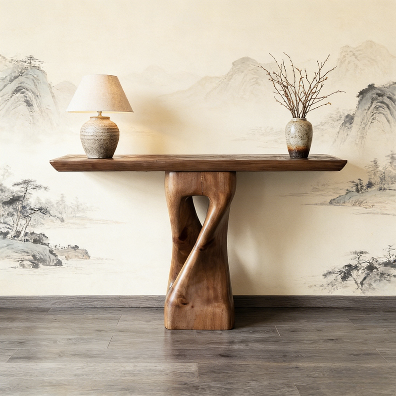 Medieval-Style Solid Wood Twisted Foyer Table, Natural Wood Style Living Room Art Decorative Sideboard, Guesthouse Entrance Foyer Display Table Medieval-Style Solid Wood Twisted Foyer Table, Natural Wood Style Living Room Art Decorative Sideboard, Guesthouse Entrance Foyer Display Table