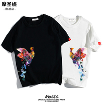 Couple T-shirt short sleeve national tide trend summer cotton round neck Chinese style culture totem bottom half-sleeve shirt loose