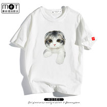 Girls short sleeve T-shirt 2021 new summer coat cotton Korean loose cute cat student dress half sleeve tide