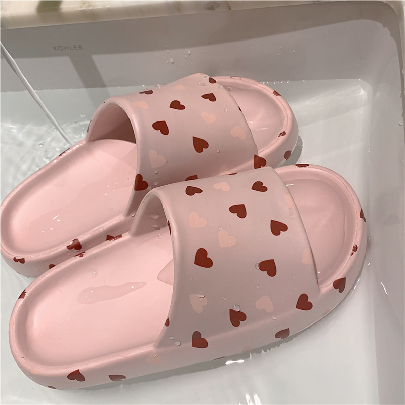 Love Print & PinkFeeling of stepping on shit Thick bottom slipper female summer Wear out lovers ins tide personality fashion indoor take a shower non-slip Sandals male