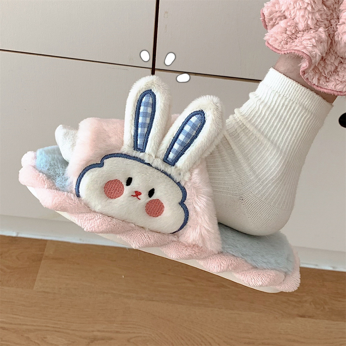 Ins fashion new cute girl heart cotton slippers non-slip indoor home warm rabbit home shoes female