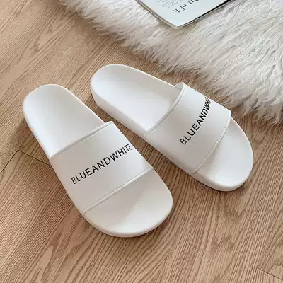 Korean version of outdoor home ins tide flat letter student Net red slippers female trend indoor soft bottom wear