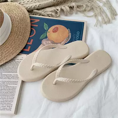 Flip-flops female summer flat students simple fashion wear seaside skid woven belt beach sandals shoes ins tide