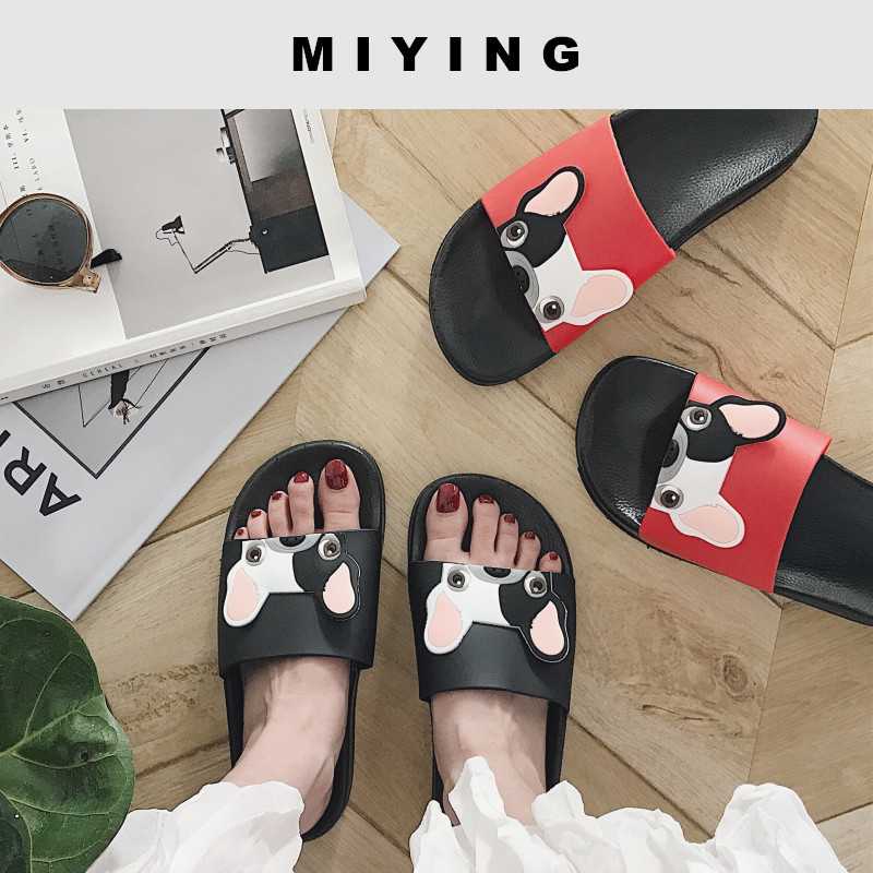 Slippers women Summer Korean version cute cartoon Fatou small dogs anti-slip outdoor wearing lined sandals beach shoe tides