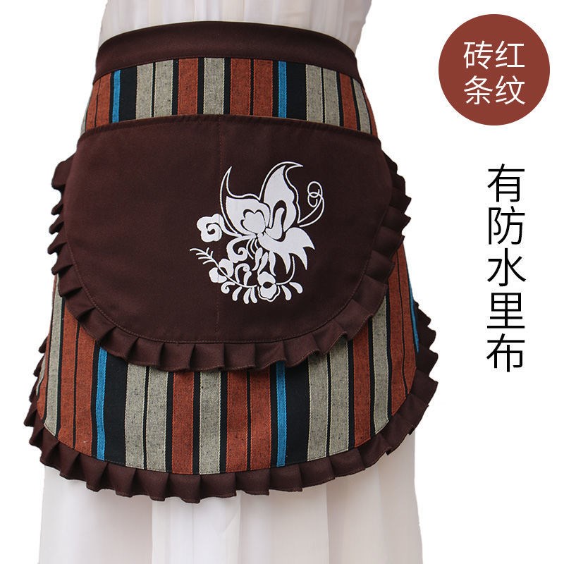 National Wind apron Skirt Suit Pure Cotton Blue Flower Cloth Hanging Neck Bib Casual Farm for tea Waistline Kindergarten Half Body Apron