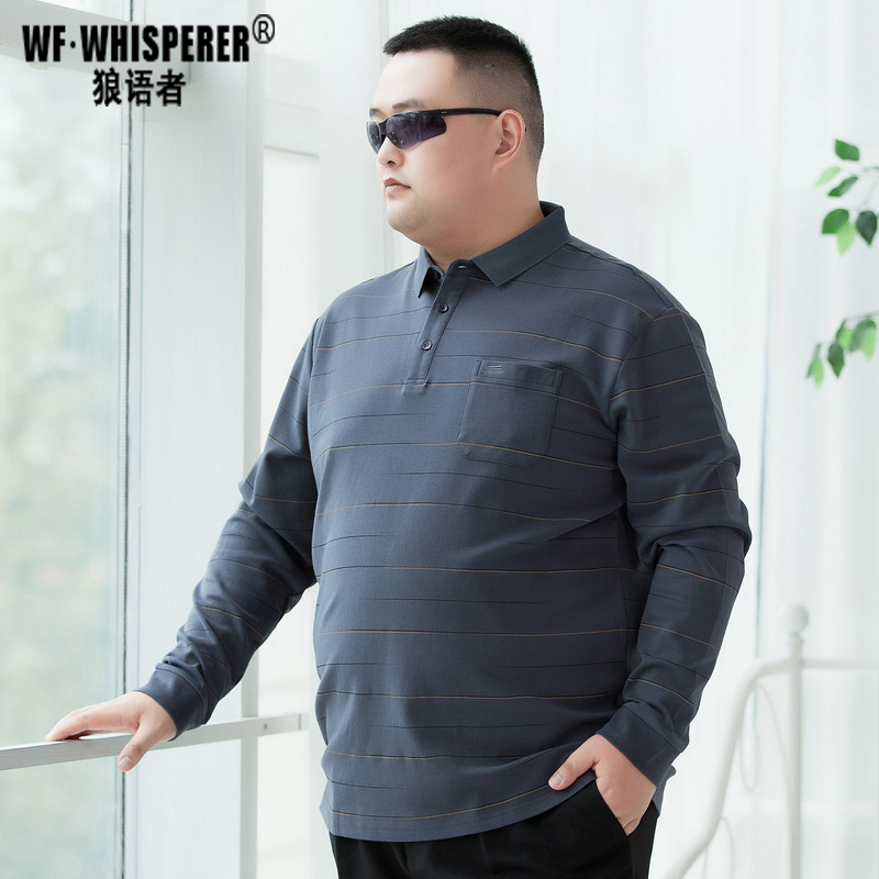 Plus-Size Long-Sleeve T-Shirt for Middle-Aged and Elderly Men, Oversized for Overweight Dads, with a Turn-Down Collar and Pocket, Polo Style Men's Clothing