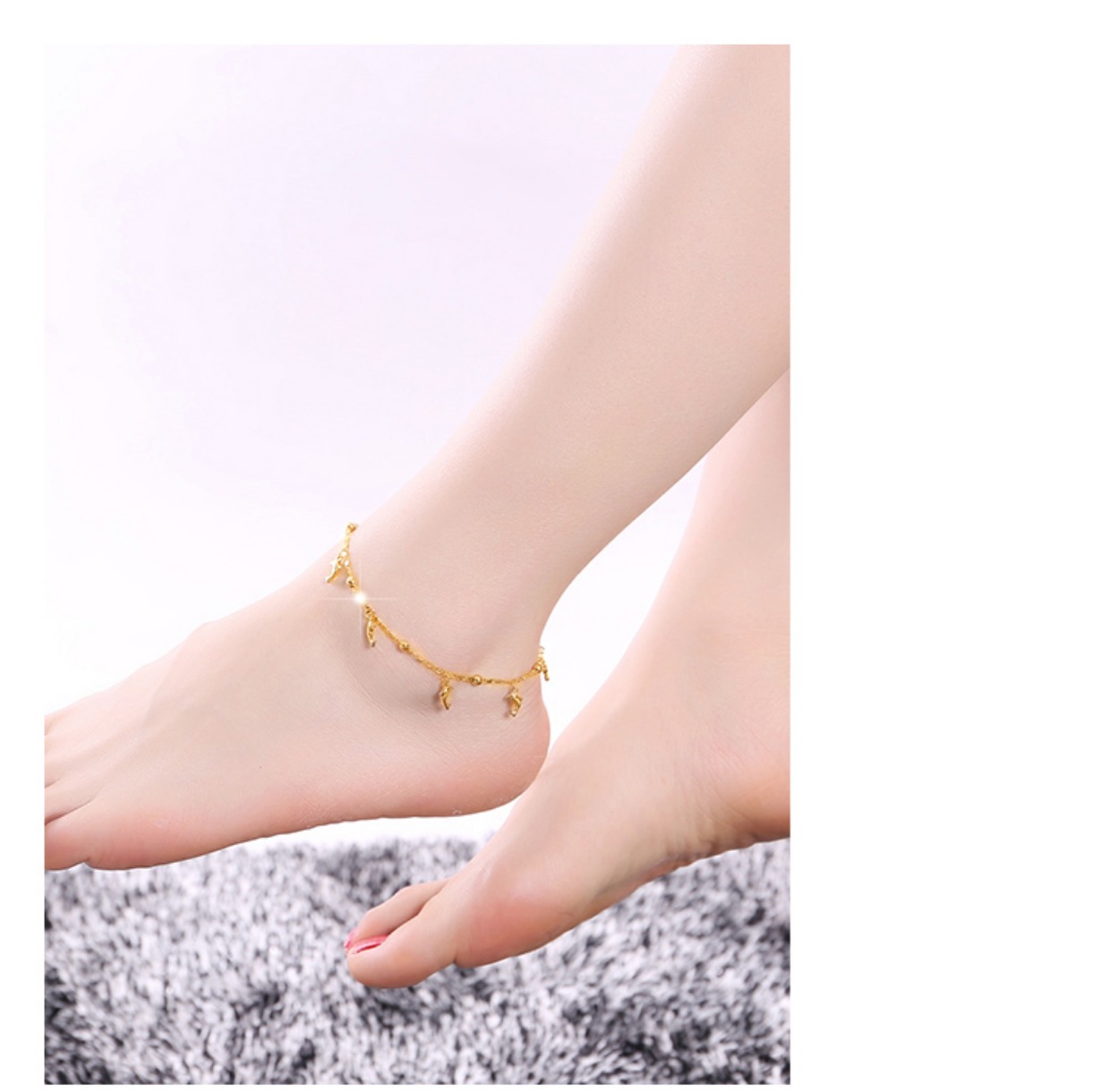 Vàng mắt cá chân vàng bốn lá clover chuyển hạt trang sức Hàn Quốc thời trang Sen để gửi quà cho bạn gái - Vòng chân lắc chân nam