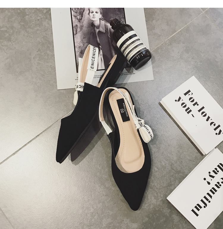 Dép nữ mùa hè 2019 mới bảng chữ cái tiếng Anh quai nhọn giày cao gót stiletto baotou nơ với giày đơn - Sandal sandal nữ đẹp