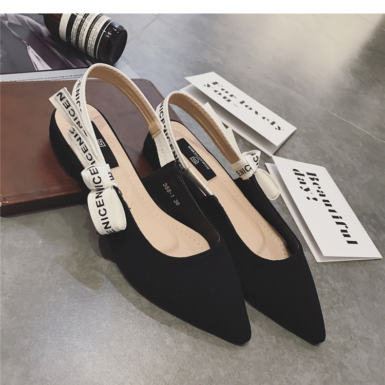 Dép nữ mùa hè 2019 mới bảng chữ cái tiếng Anh quai nhọn giày cao gót stiletto baotou nơ với giày đơn - Sandal sandal nữ đẹp