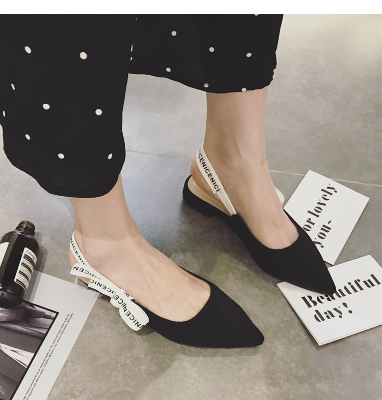 Dép nữ mùa hè 2019 mới bảng chữ cái tiếng Anh quai nhọn giày cao gót stiletto baotou nơ với giày đơn - Sandal sandal nữ đẹp