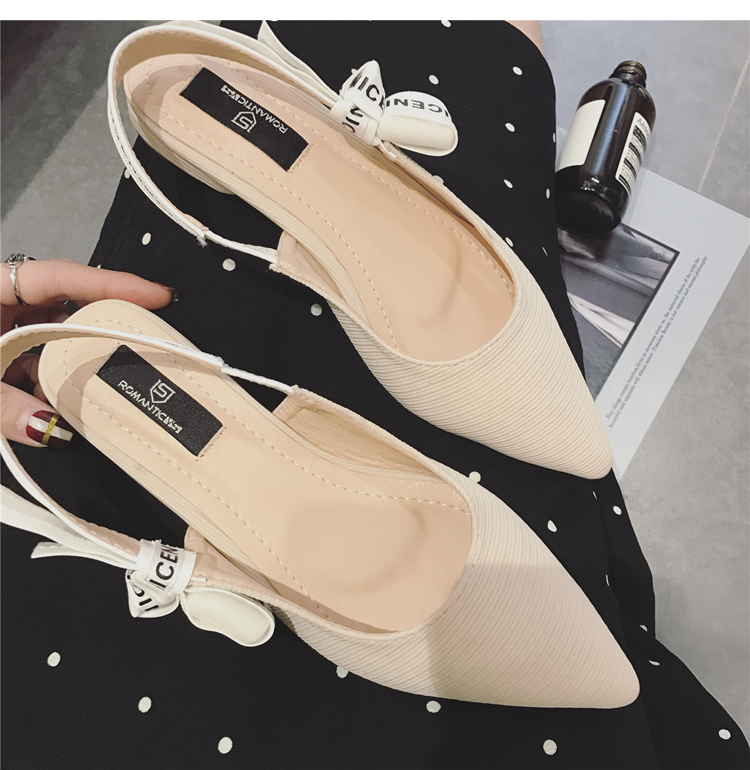 Dép nữ mùa hè 2019 mới bảng chữ cái tiếng Anh quai nhọn giày cao gót stiletto baotou nơ với giày đơn - Sandal sandal nữ đẹp